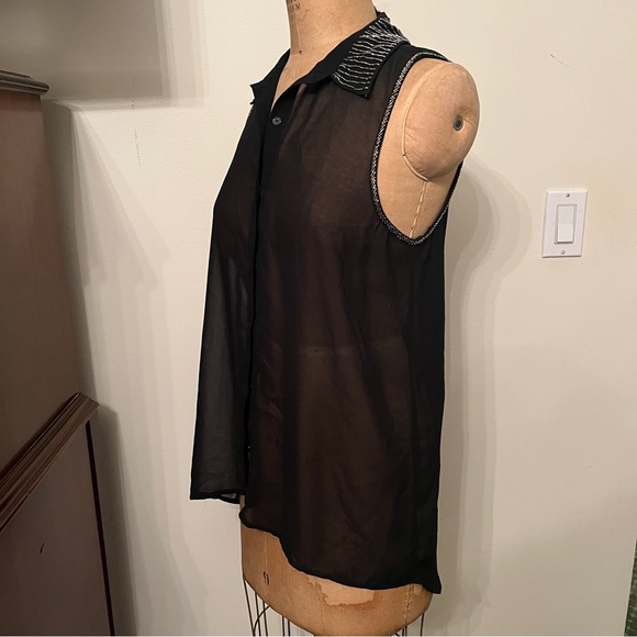 Lush Sheer Beaded Tank Top Button Down Blouse - Picture 3 of 7
